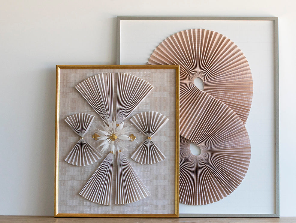 SET: Abstract Blush Pleats + Blush "figure eight" BOTH IN GOLD FRAMES