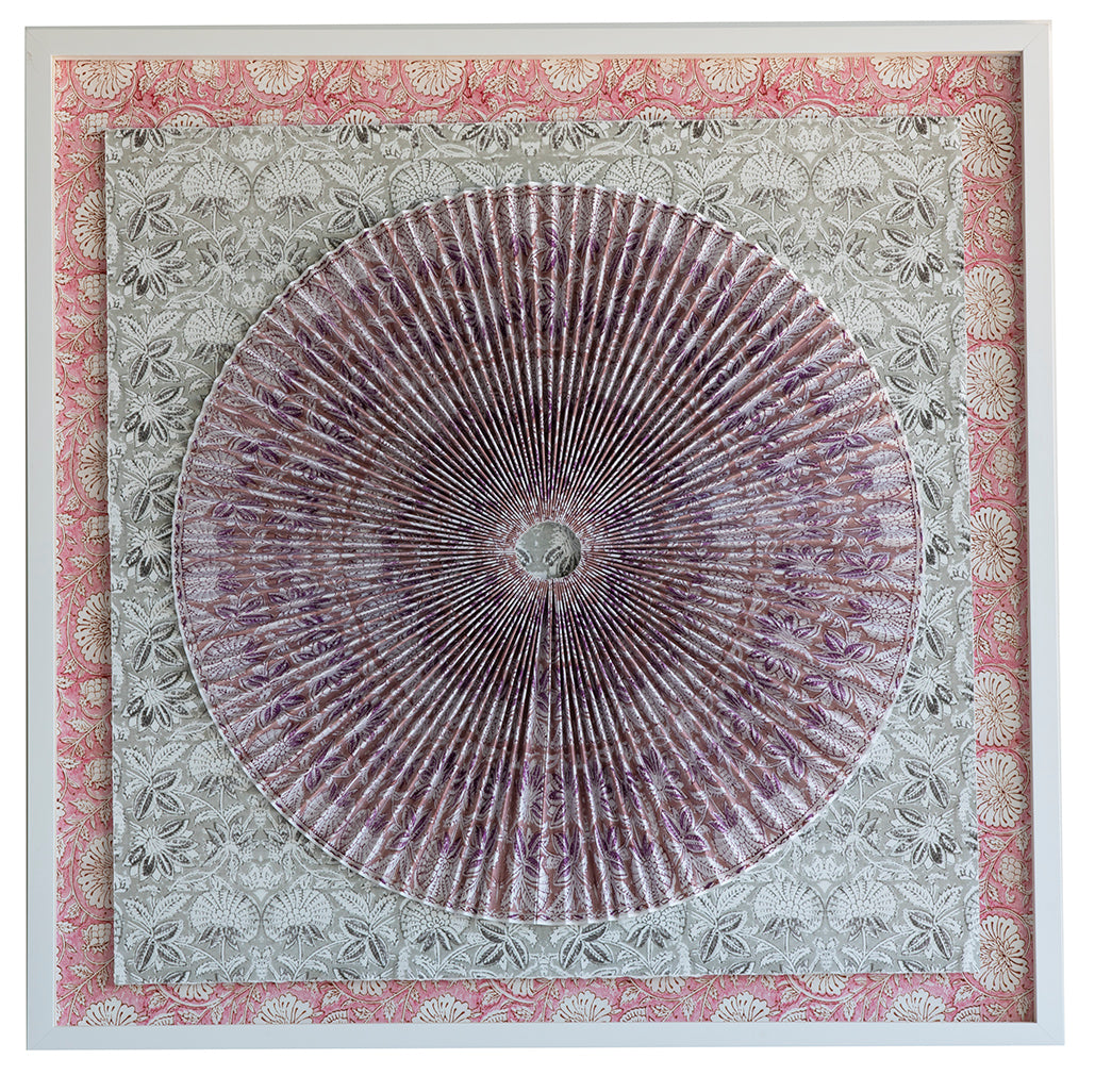 Pleated Dimensional Circle: Pink and Grey Block Print II