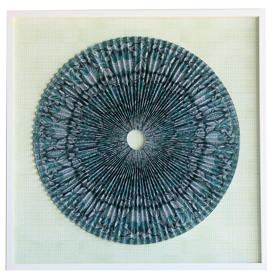 Pleated Dimensional Circle: Block Print Teal