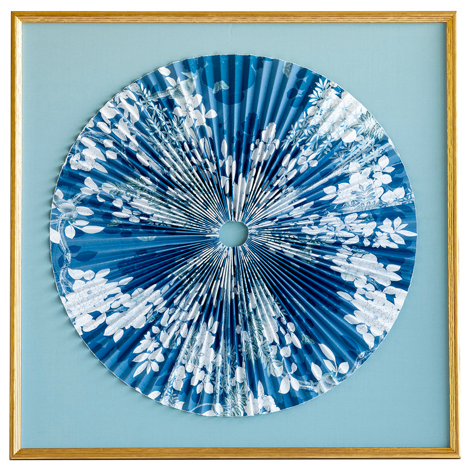 Pleated Dimensional Circle: Chinoiserie Prussian Blue