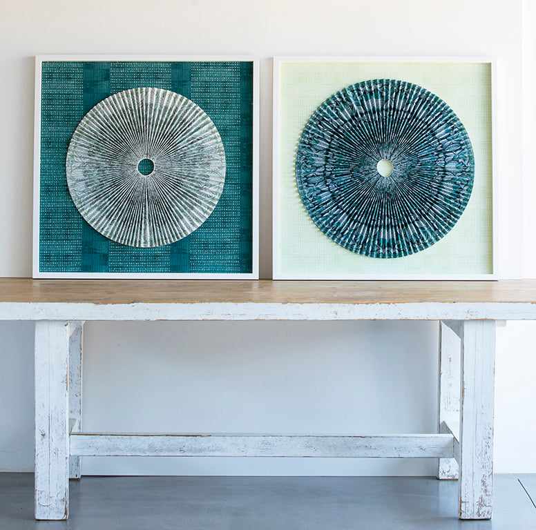 Pleated Dimensional Circle: Block Print Teal
