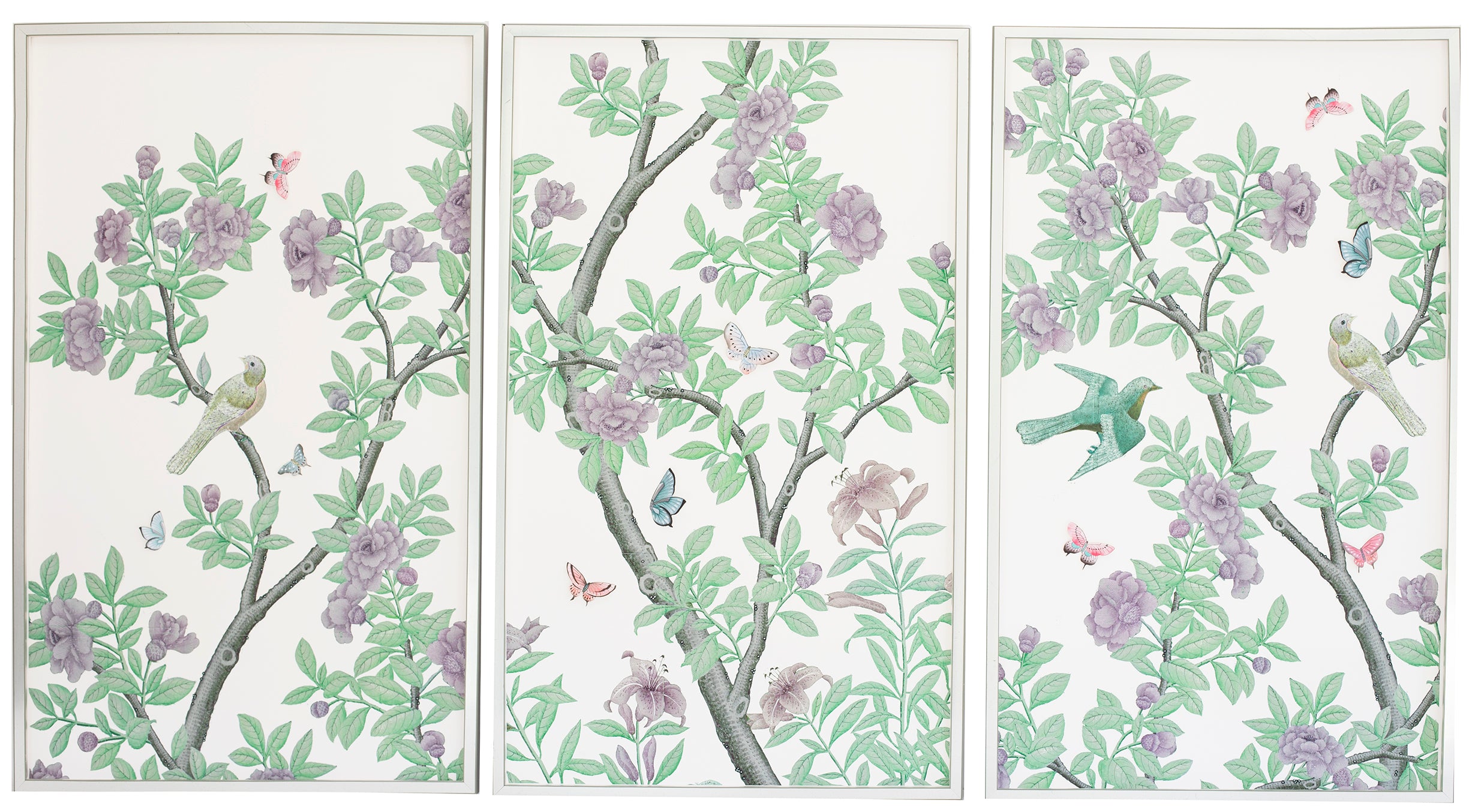 Lavender flowers: Chinoiserie triptych