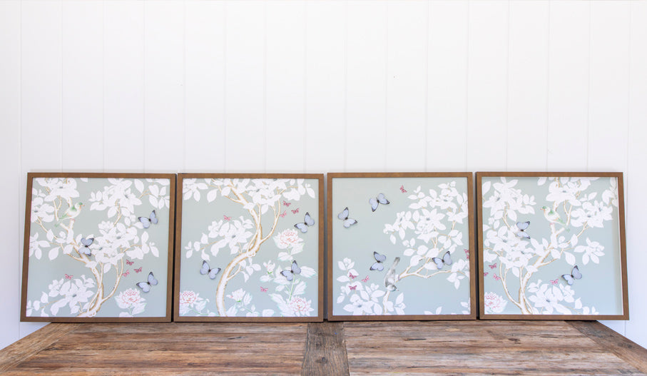 Grey Chinoiserie Collage: Four Panels