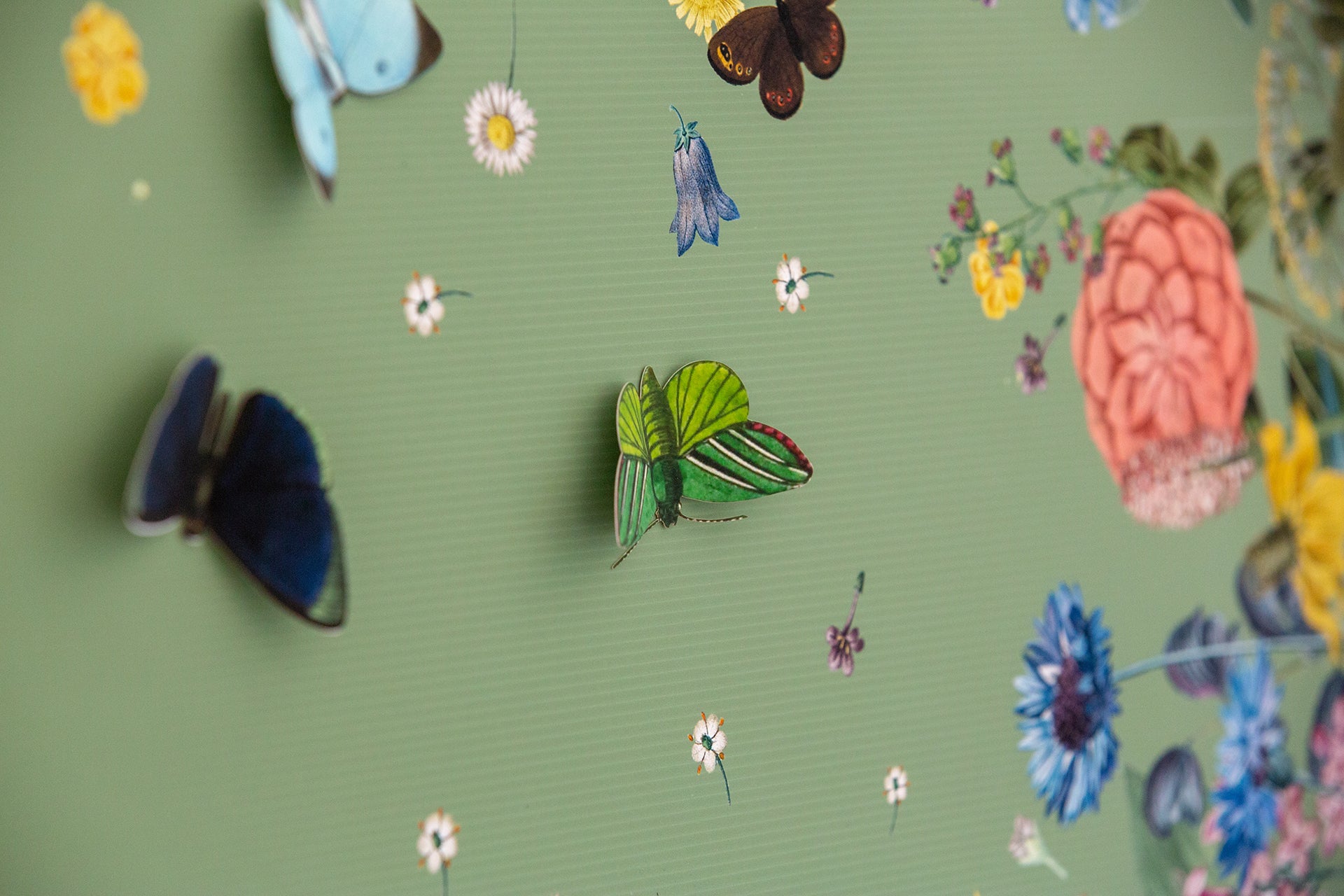 Green Flower and Butterfly Handkerchief