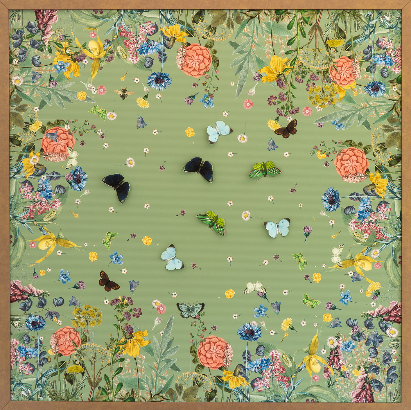 Green Flower and Butterfly Handkerchief