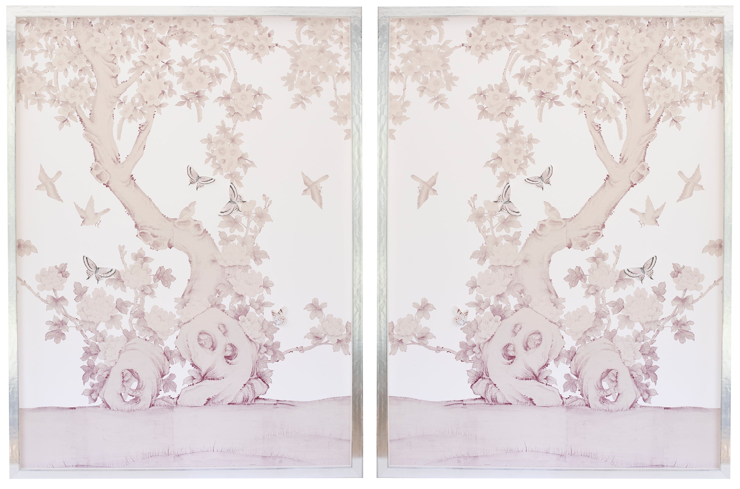 Palest Pink Diptych Chinoiserie Collage